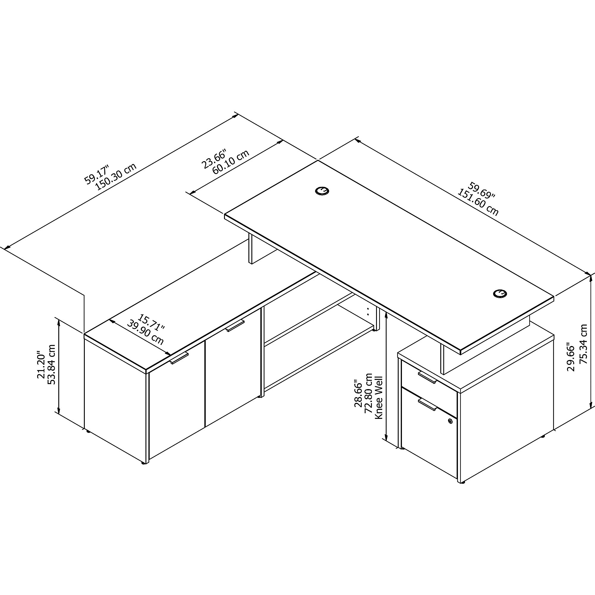 Home office furniture l shaped desk 2 drawers and cabinet dimensions 60W