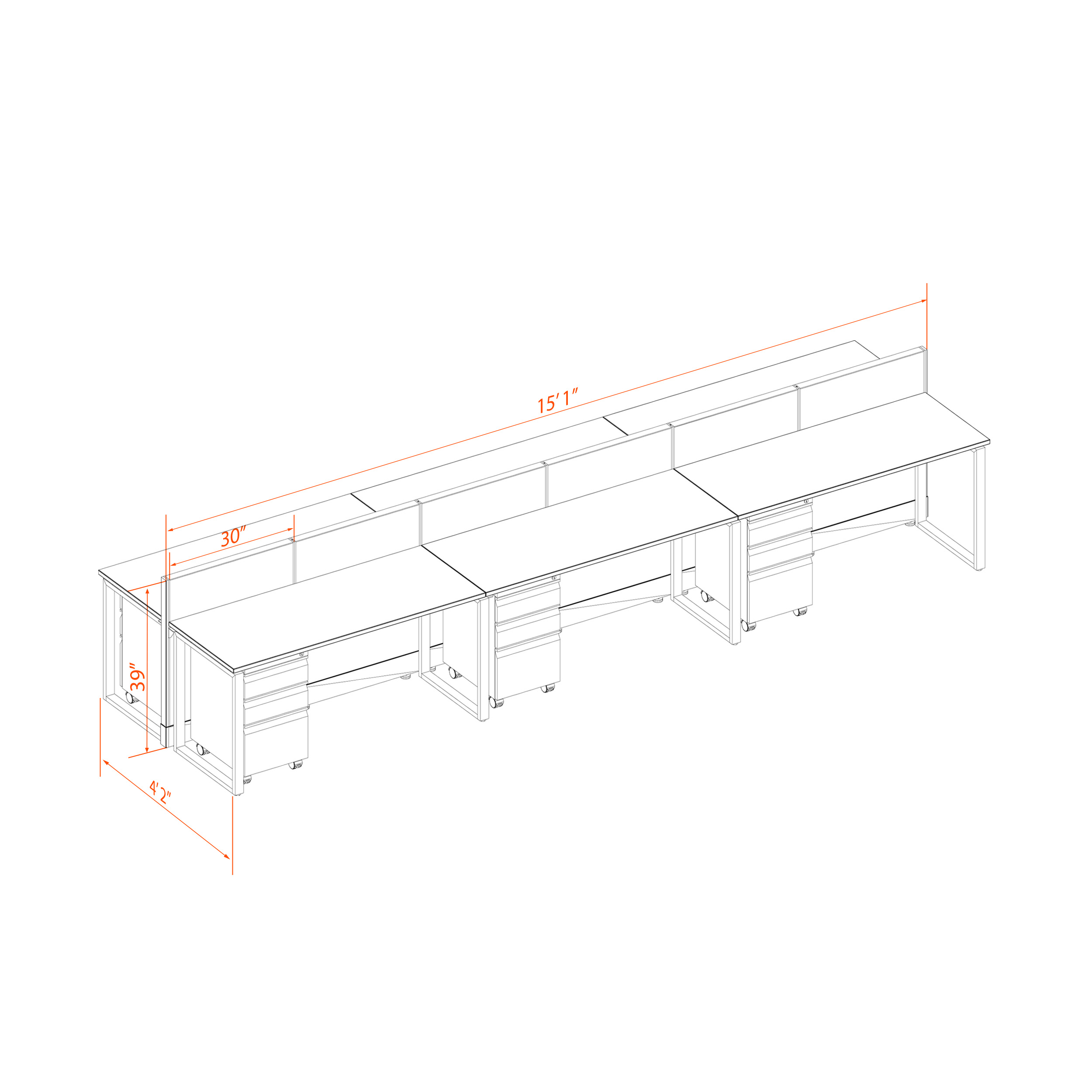 Office benching systems CUB B 6 39 52 WHT WH PSO2 1