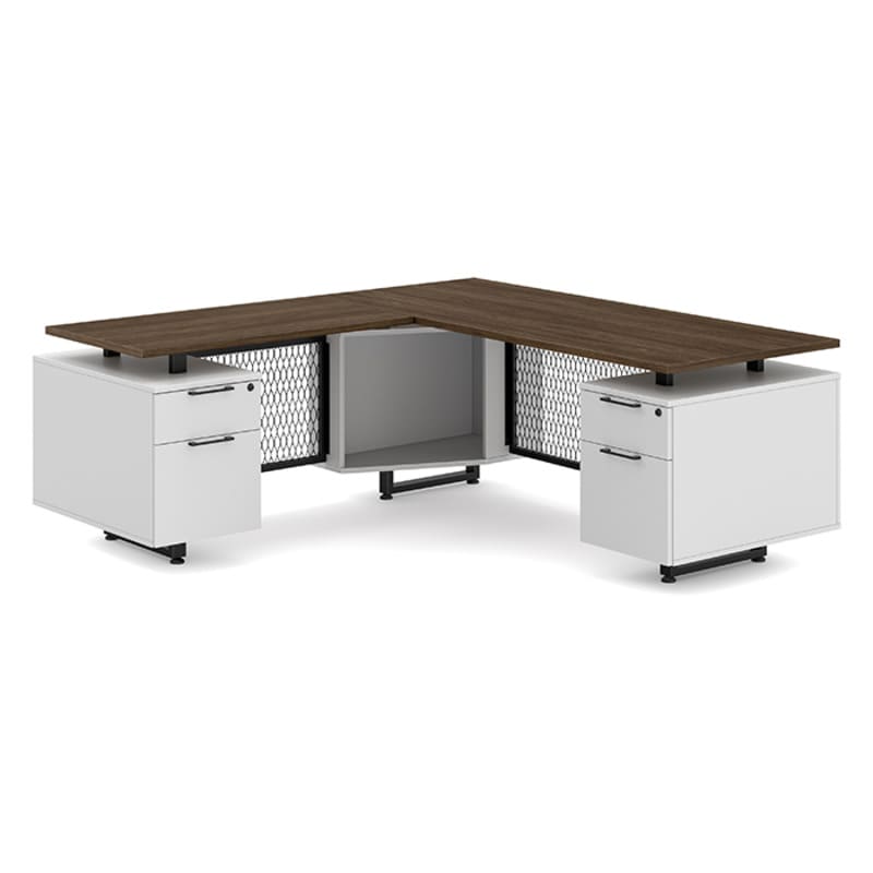 L shape office desk modern walnut top 1