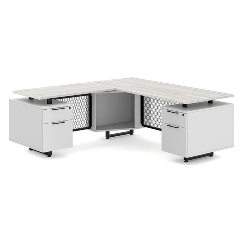 L shape office desk silver birch top 1