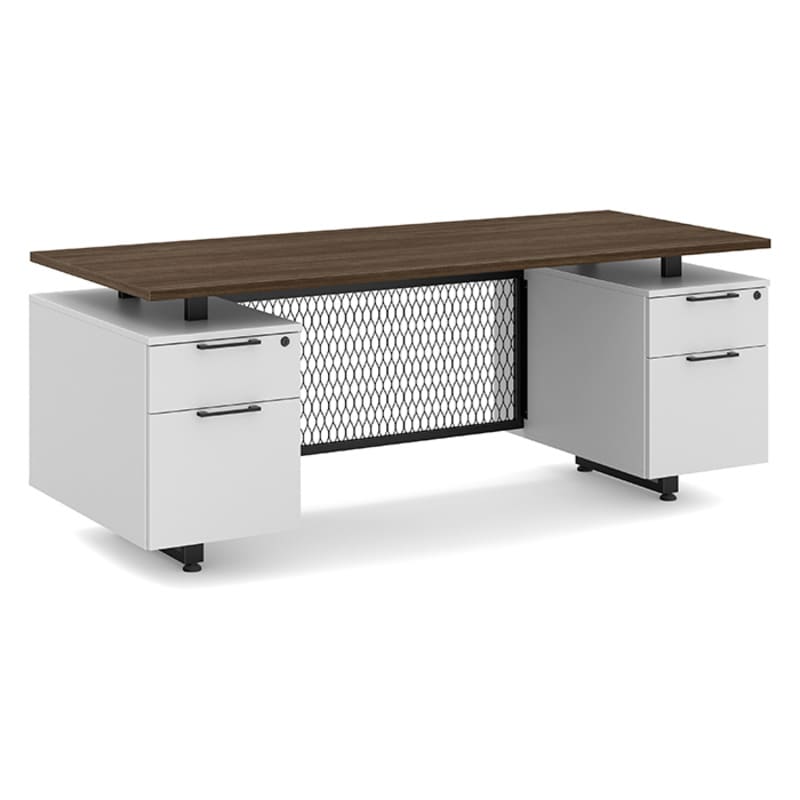 Straight office desk modern walnut top 1