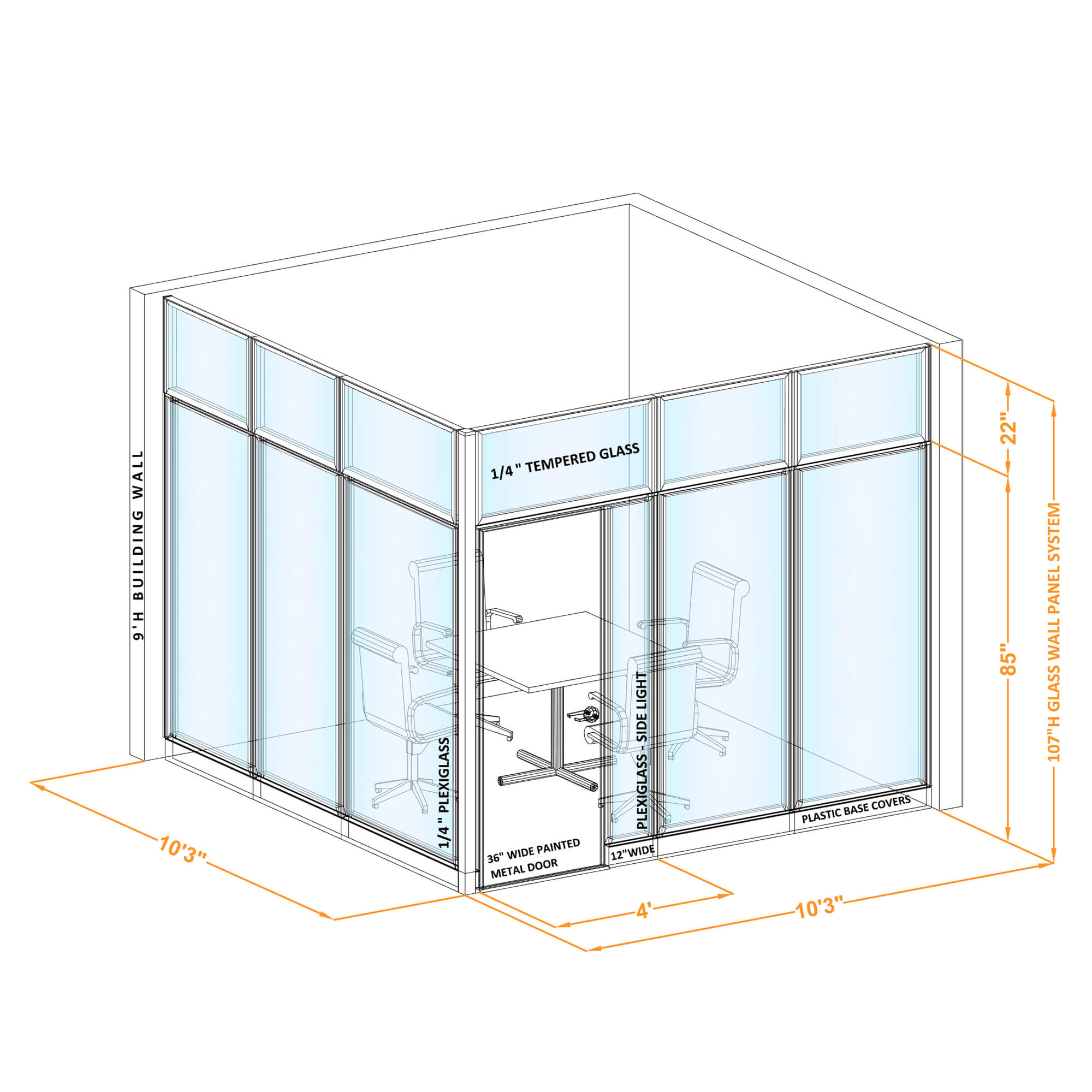 Conference room glass wall GWCR L 100x100x1070