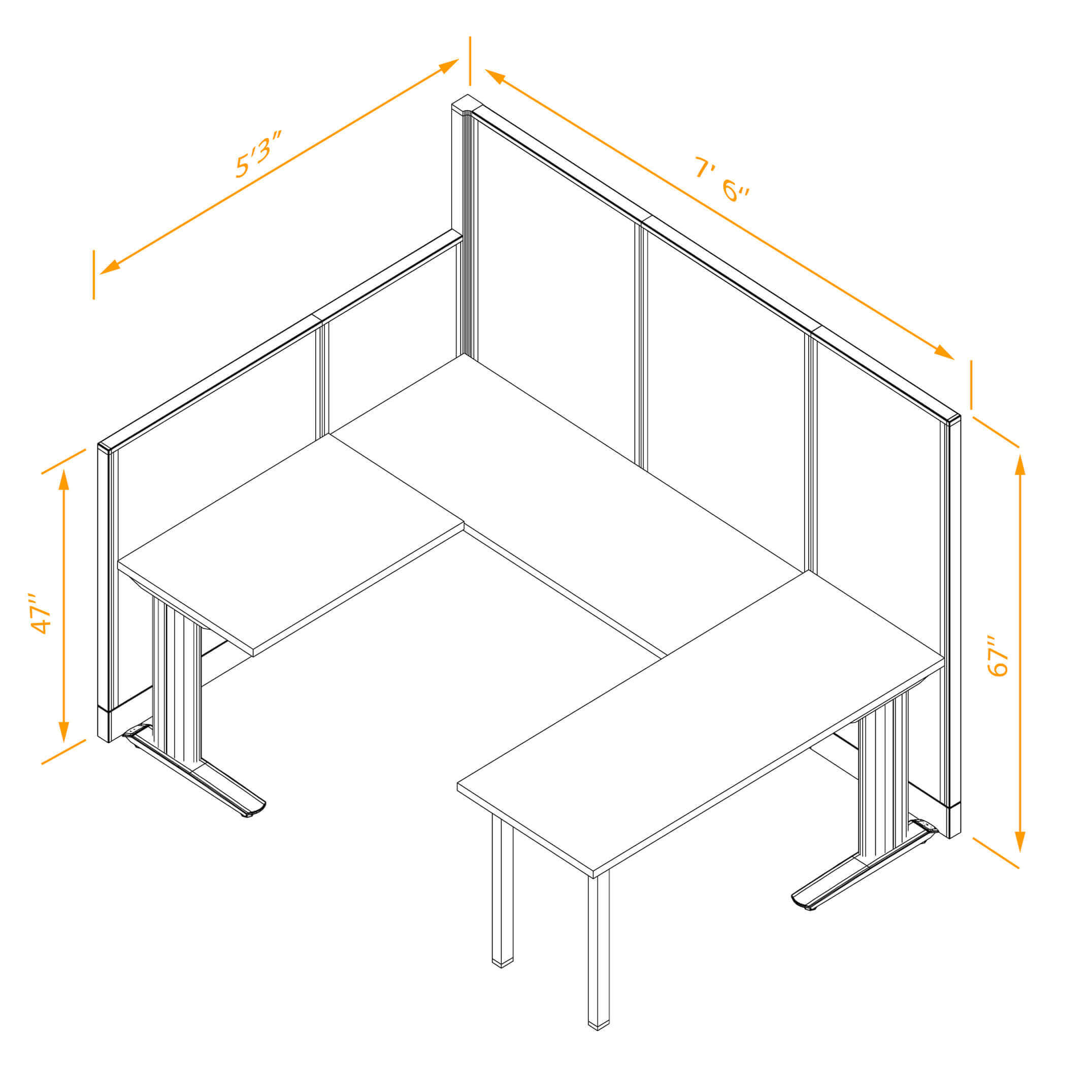 U shaped workstation non powered dimensions