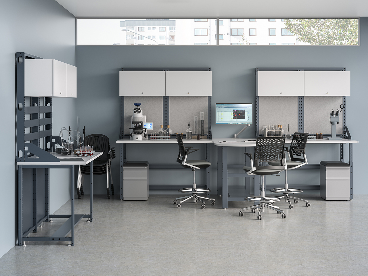 Dual workbench system with upper organizer environment