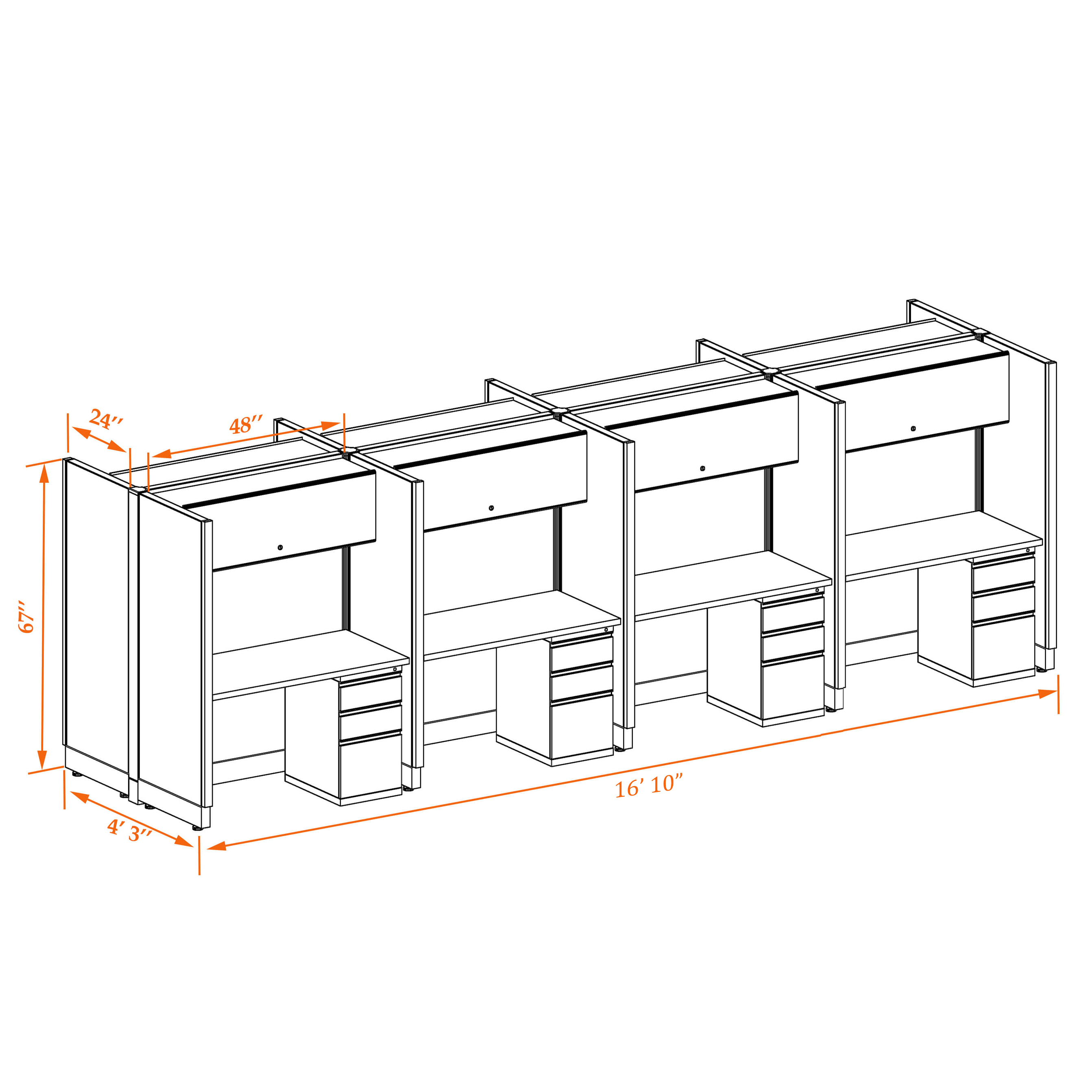 Tall cubicles 67HU 24 8PC