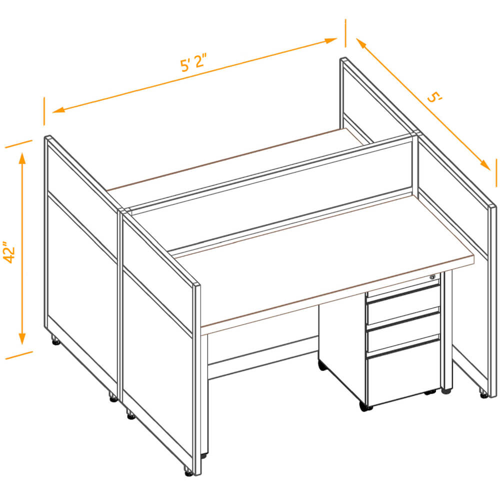 Cubicle workspaces 42h fixed non powered 2pack 2x5