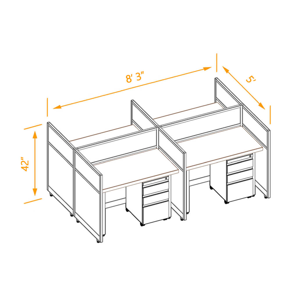 Cubicle workspaces 42h fixed non powered 4pack 2x4