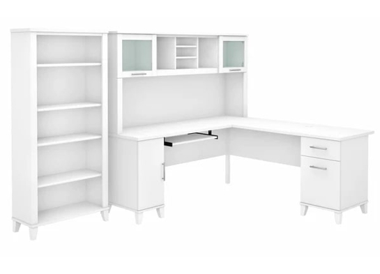 L shaped computer desk with 5 shelf bookcase 72 w highlight view white L shaped computer desk with 5 shelf bookcase 72 w highlight view white