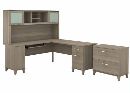 L shaped computer desk with traditional file cabinet 72 w highlight ash gray 2 L shaped computer desk with traditional file cabinet 72 w highlight ash gray 2