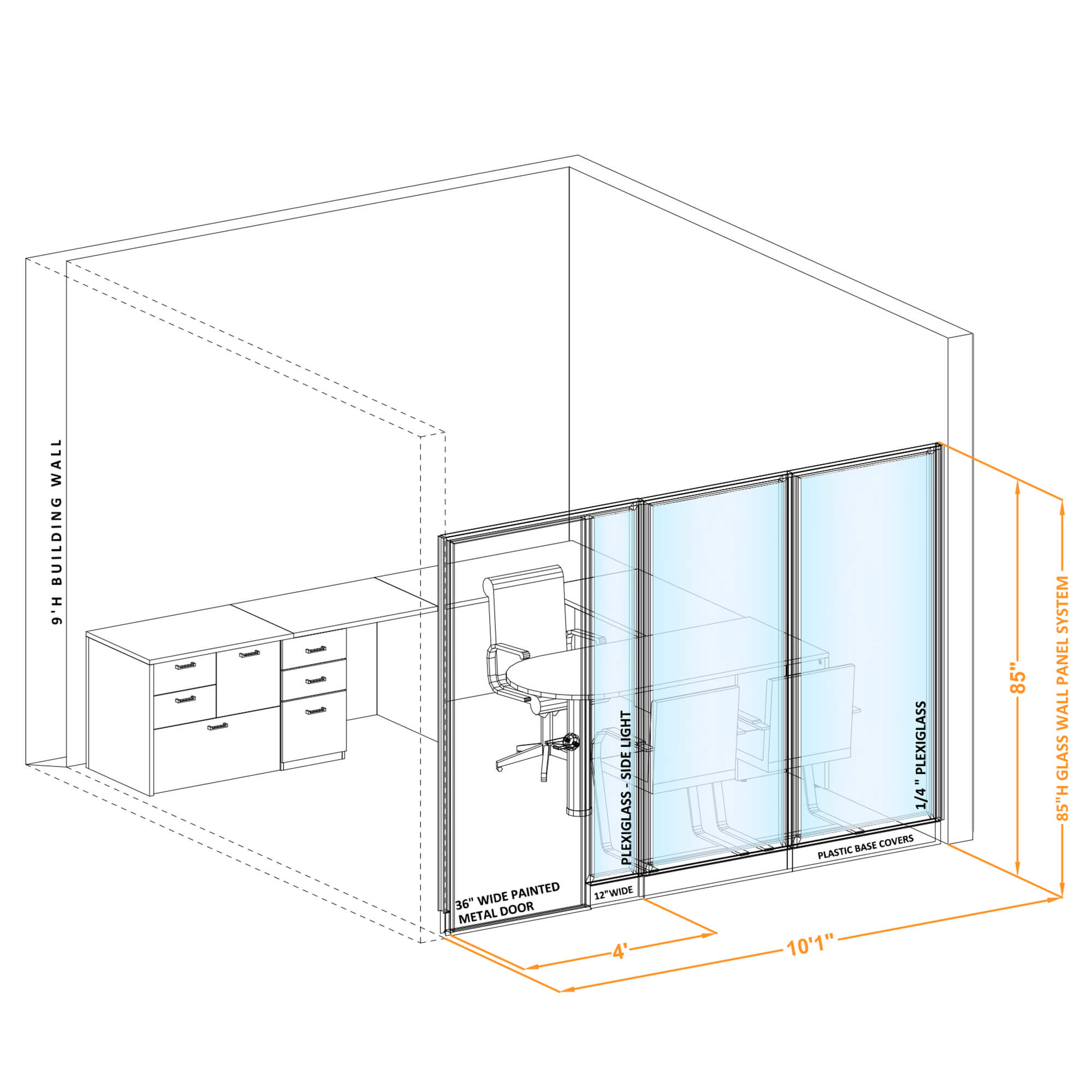 Modular glass office walls GWO I 100x850