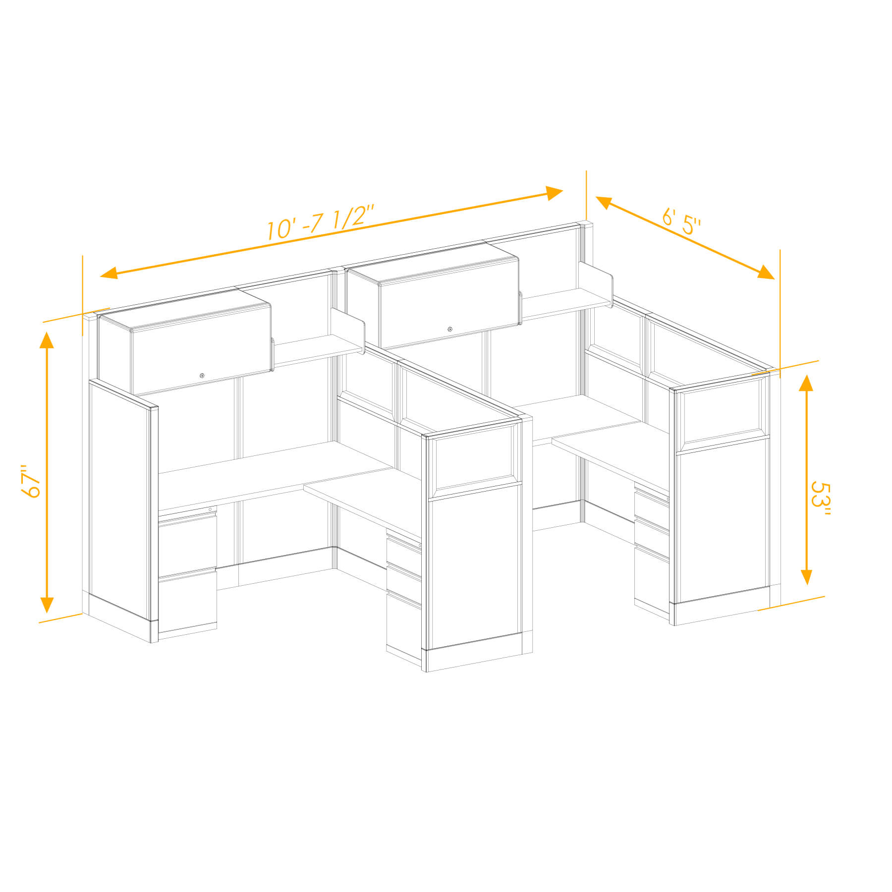 Modular furniture mixed height non powered CUB 2I 53 67 NP 56 PGL ESP WH PSO2