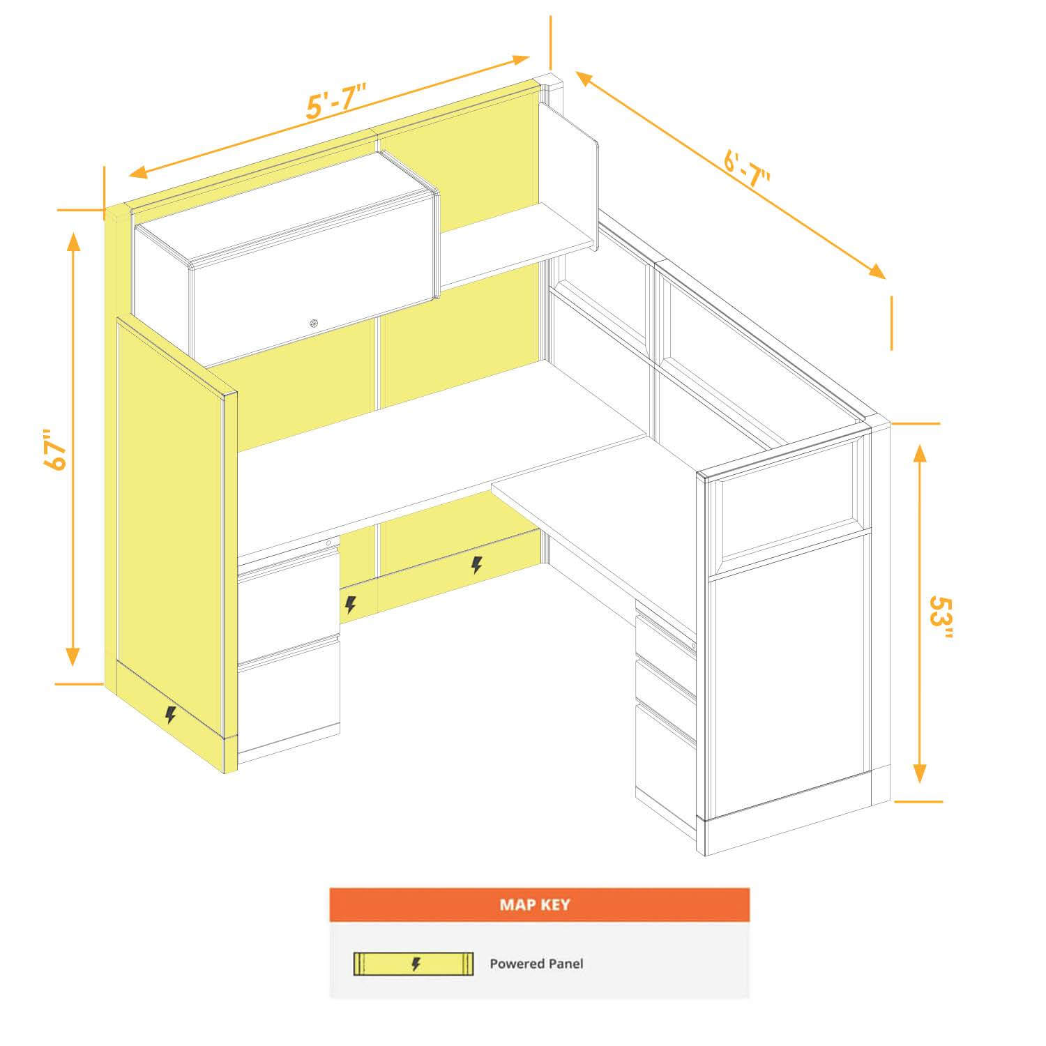 Modular furniture mixed height power CUB 1 53 67 P 56 PGL ESP WH PSO2