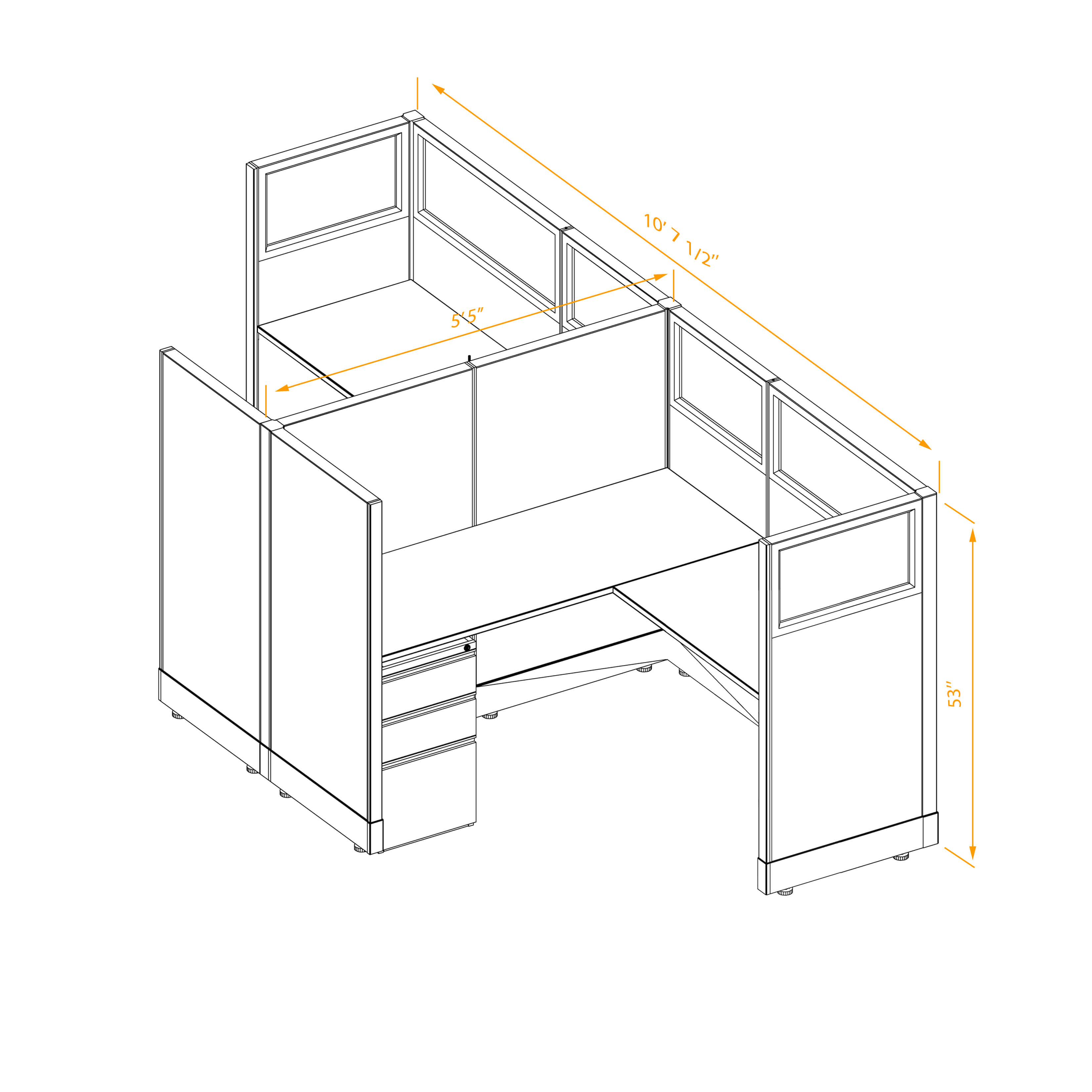 Office workstations 53h with partial glass panels unpowered CUB 2C 53 NP 55 PGL ESP WH PSO2