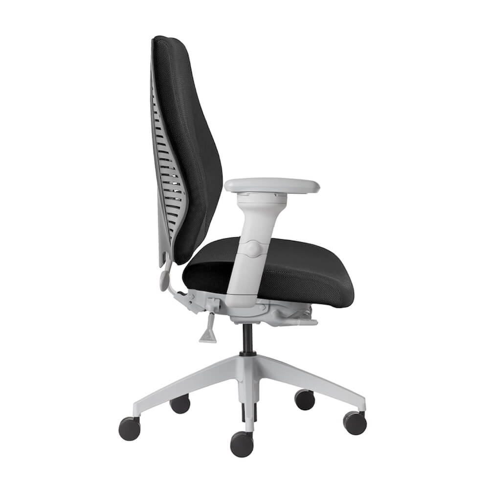 /shop/images/single product pages/office furniture chairs office desk chairs high back office chair ergonomic light gray frame and black fabric side view