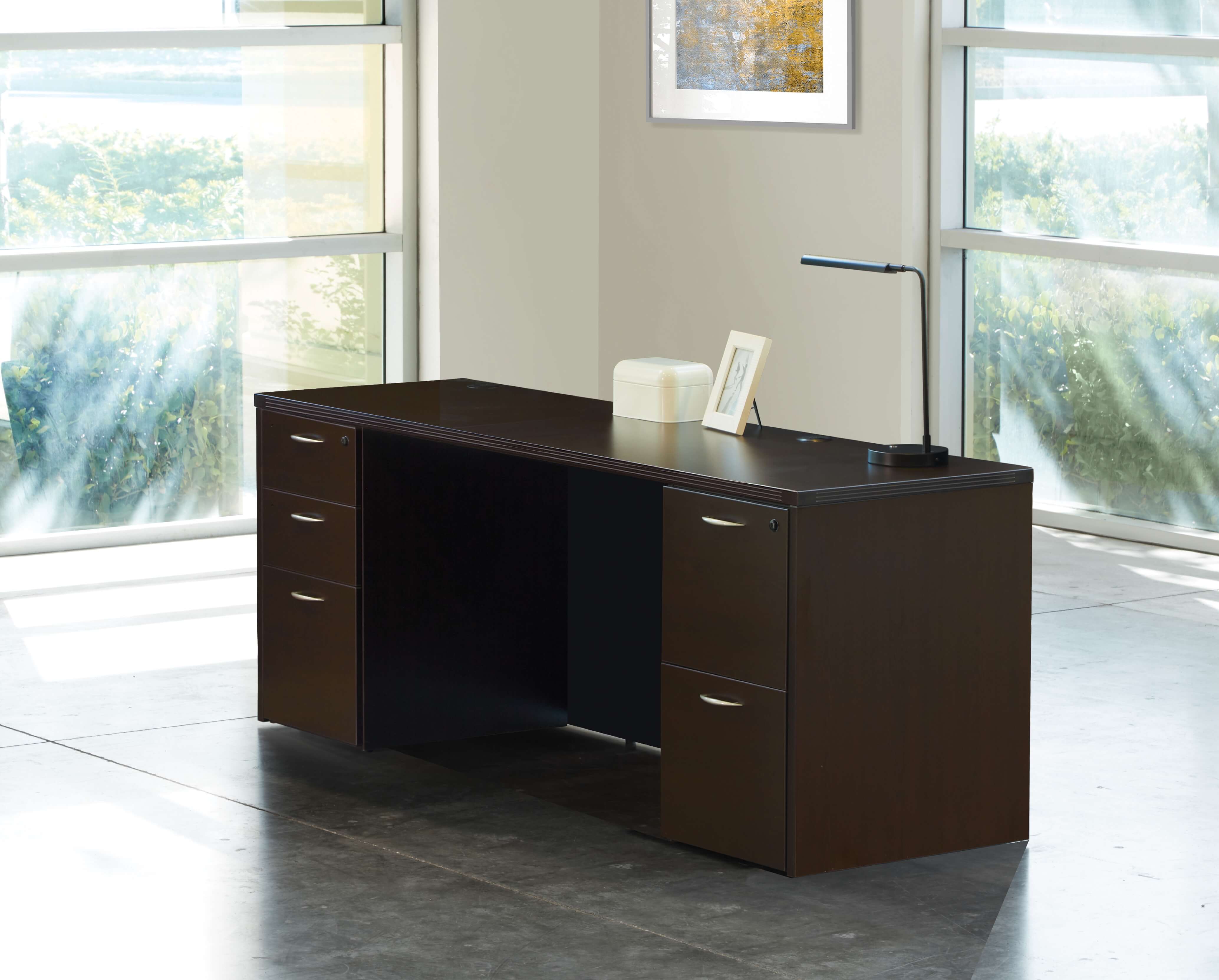 Straight office desk contemporary office desk laminate office desk espresso space view 1