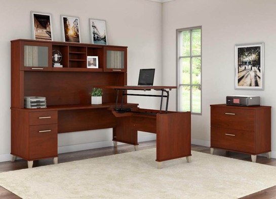 Sit and stand desk sit and stand corner desk standing desk with storage hansen cherry space view Sit and stand desk sit and stand corner desk standing desk with storage hansen cherry space view