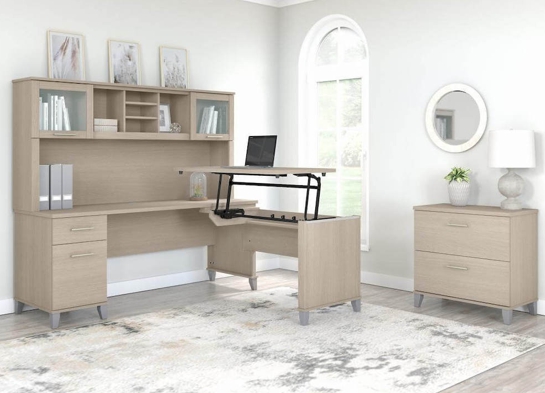 Sit and stand desk sit and stand corner desk standing desk with storage sand oak space view Sit and stand desk sit and stand corner desk standing desk with storage sand oak space view