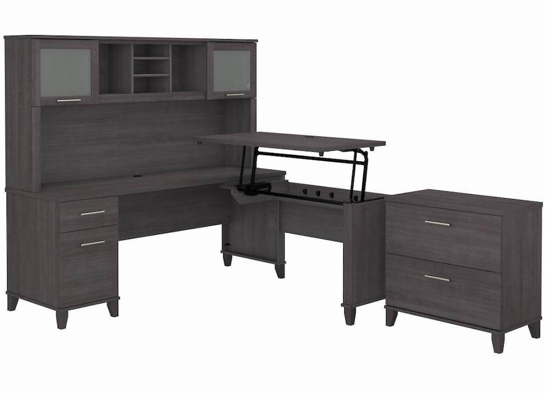 Sit and stand desk sit and stand corner desk standing desk with storage storm gray angle view Sit and stand desk sit and stand corner desk standing desk with storage storm gray angle view