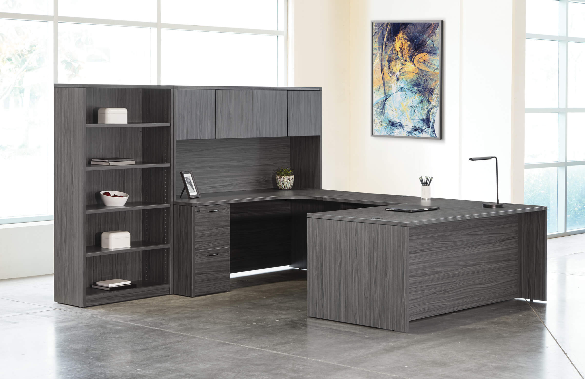 U shaped desk u shaped desk with hutch contemporary u shaped office desk slate grey space view right