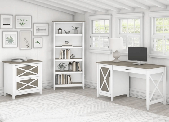 West style desk with drawer file cabinet and 5 shelf bookcase space view shiplap gray pure white West style desk with drawer file cabinet and 5 shelf bookcase space view shiplap gray pure white
