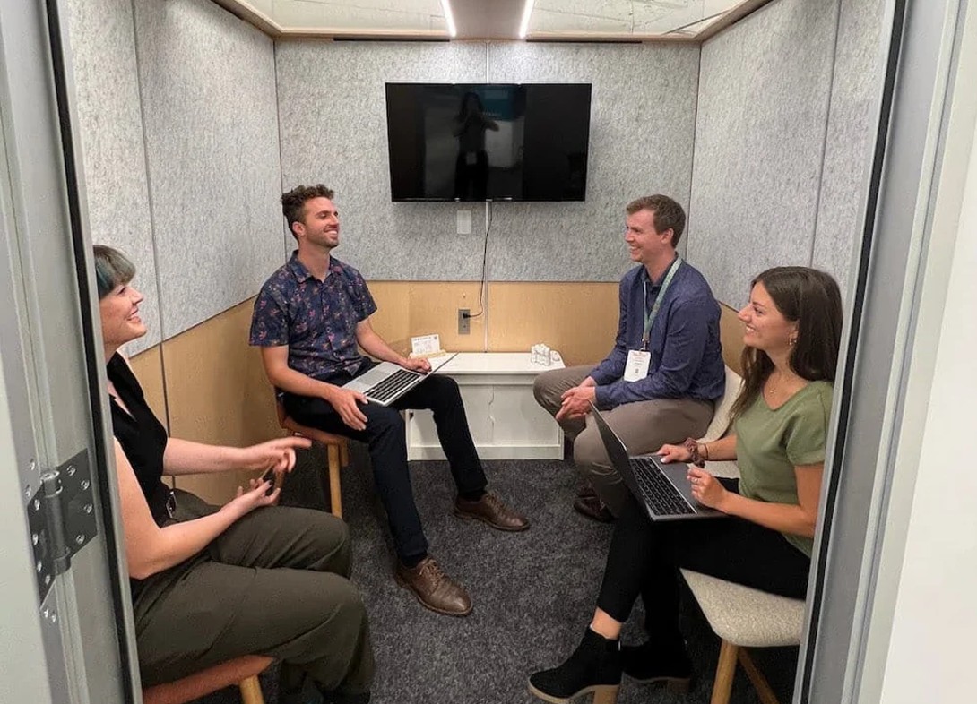 Zen four person office phone booth inside view