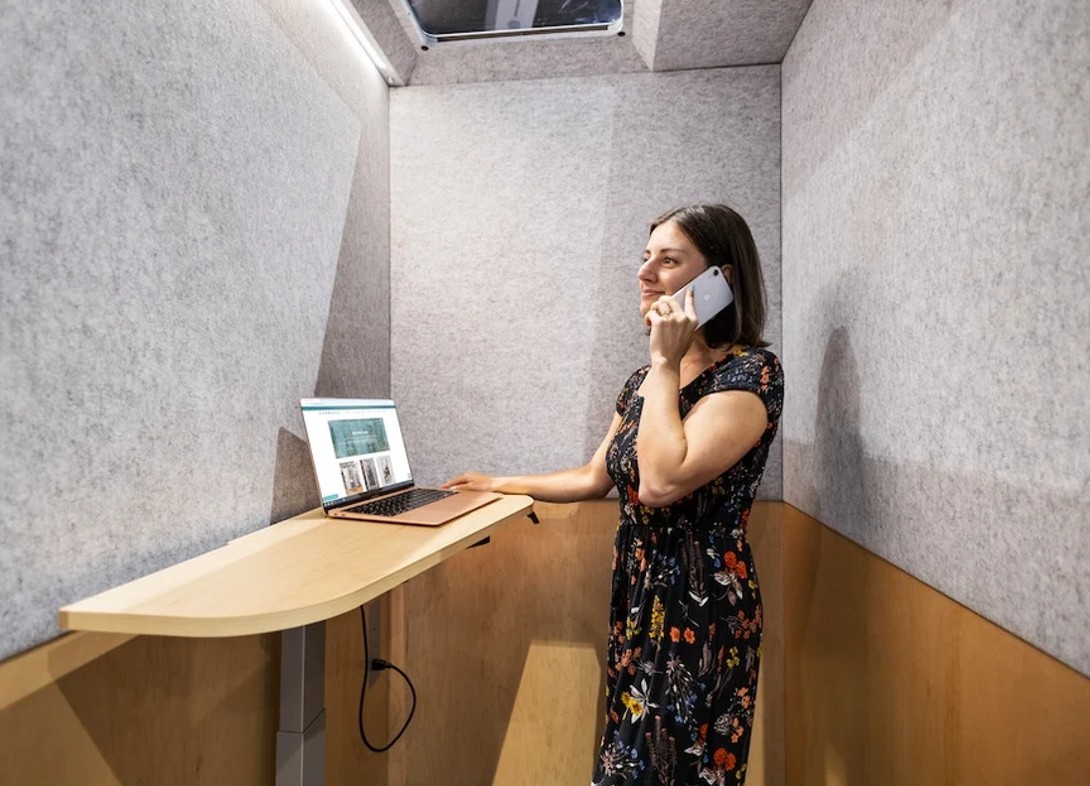 Zen pro single person office phone booth inside view