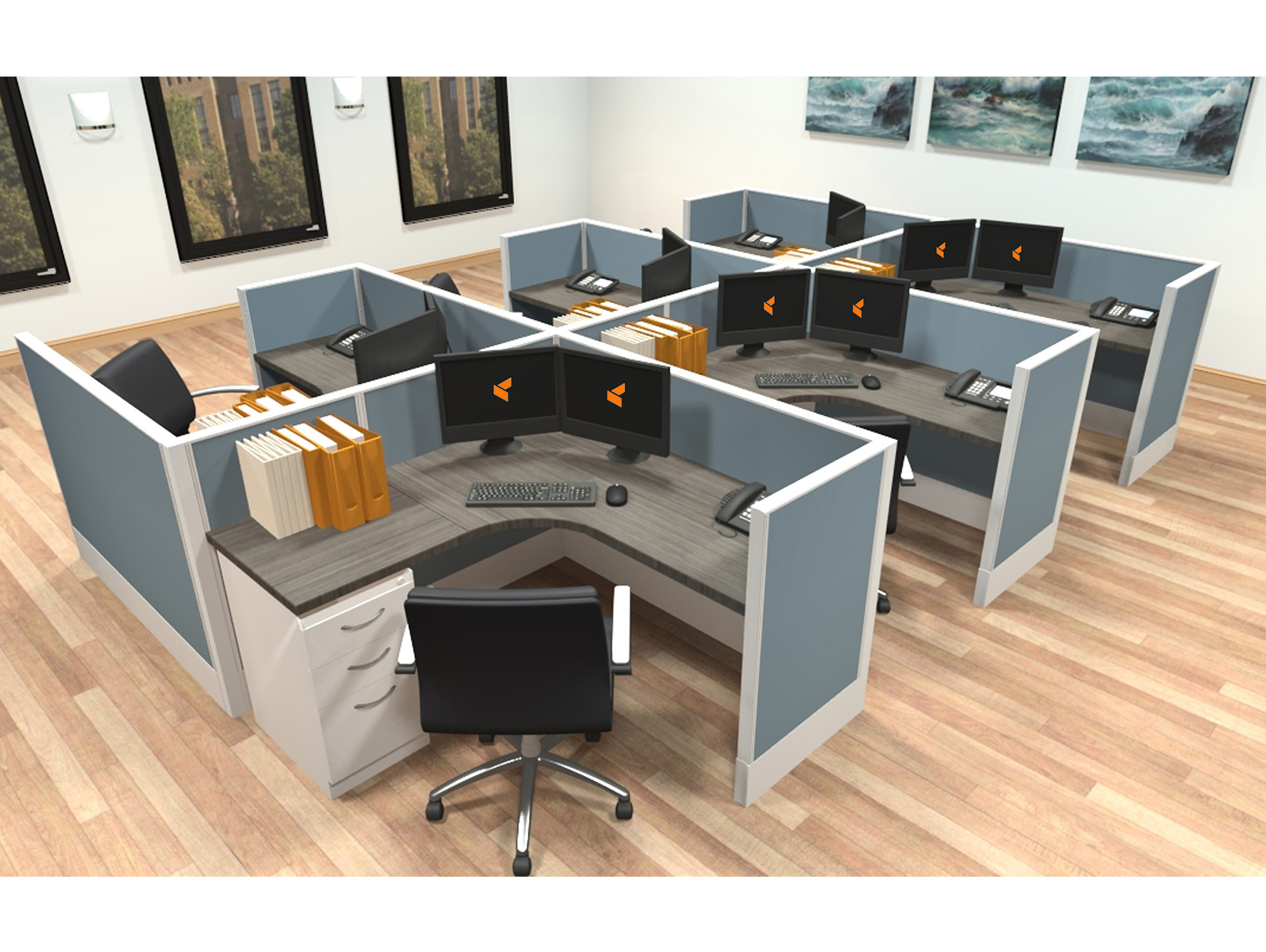 5x5 modular workstations from AIS - 6 Pack Cluster 5x5 modular workstations from AIS - 6 Pack Cluster