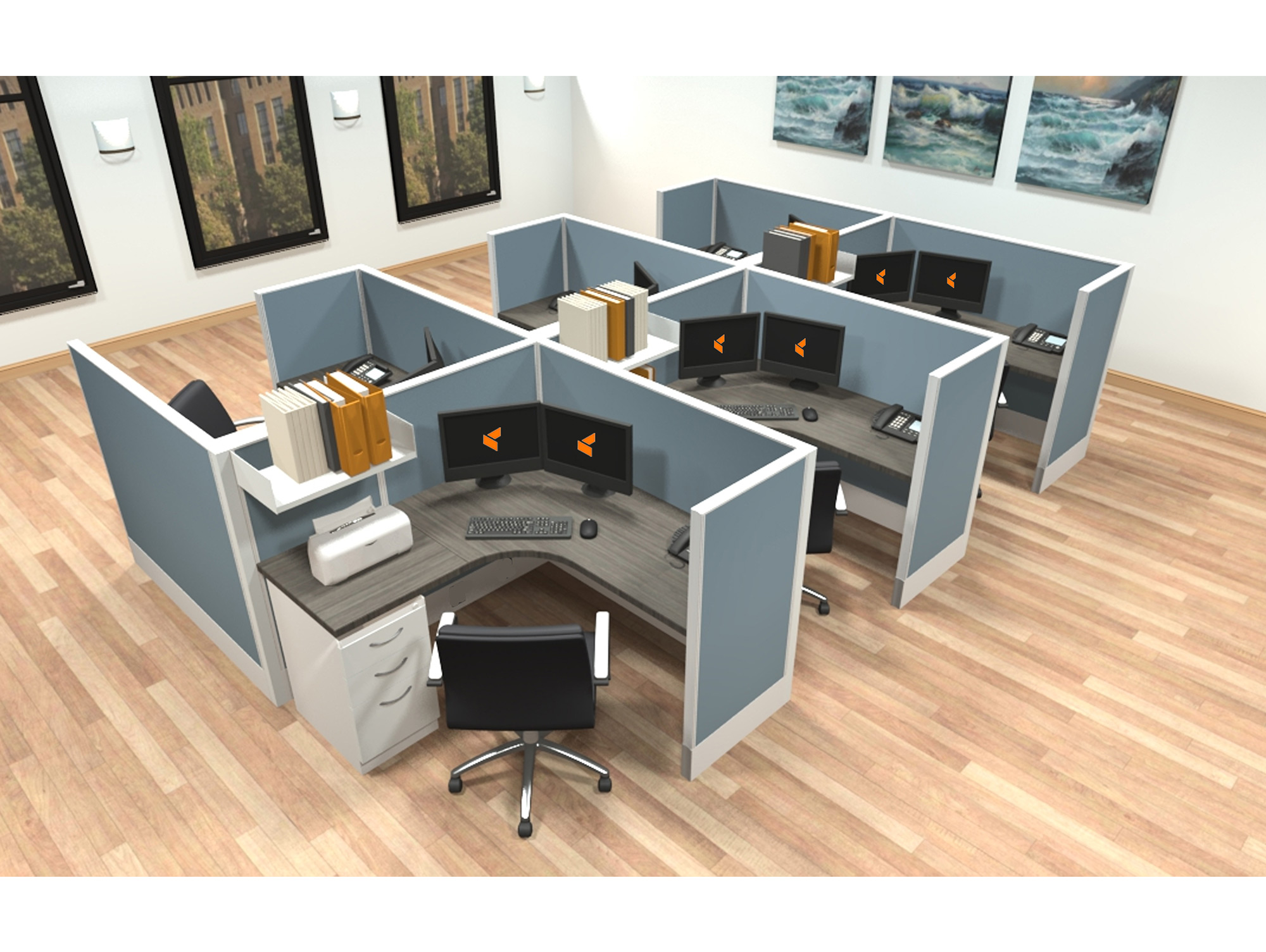 5x5 modular workstations from AIS - 6 Pack Cluster 5x5 modular workstations from AIS - 6 Pack Cluster